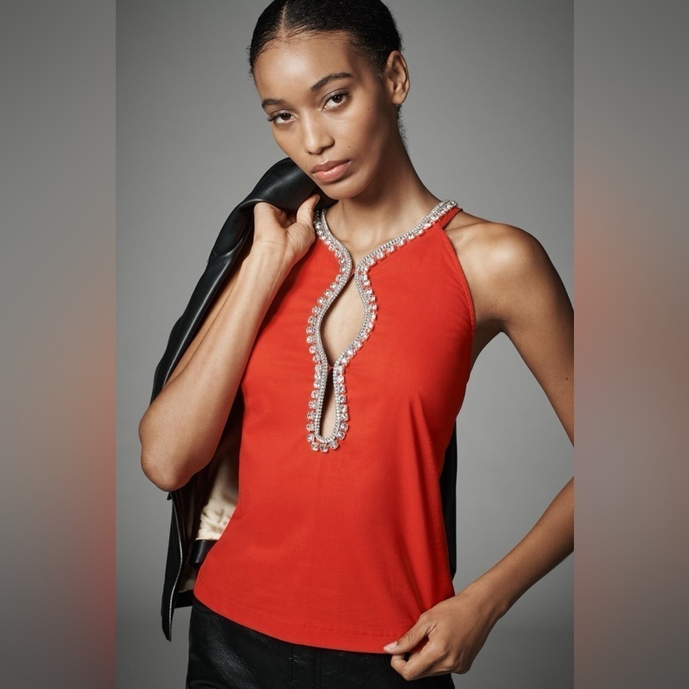 NWT Maeve Rhinestone Cutout Tank Top